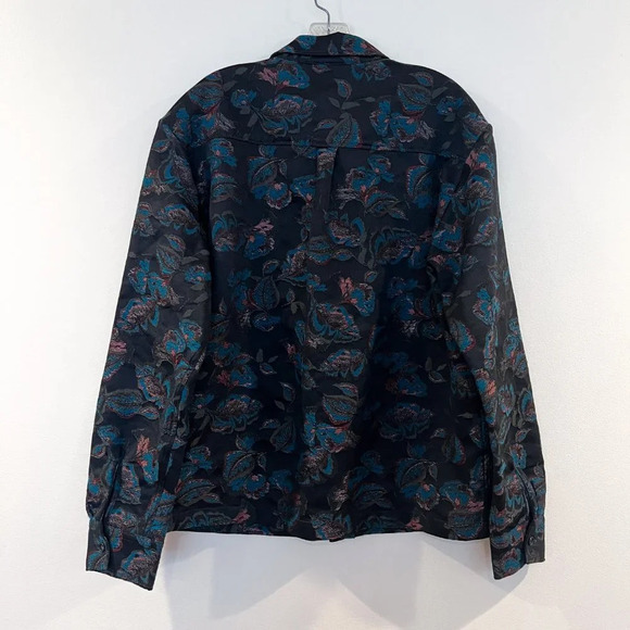 Soulland Black Floral Collared Bohemian Festival Style Button Down Canvas Jacket - Picture 11 of 12